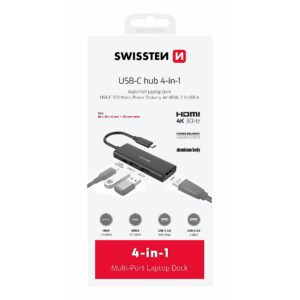 Swissten 4in1 USB-C Hub Multi-port laptop docking station 100W / HDMI 4K / 2x USB-A 44040201 8595217487383