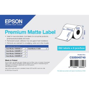 Epson PREMIUM MATTE LABEL DIE-CUTROLL 105MMX210MM 282 LABELS C33S045740 8715946688428