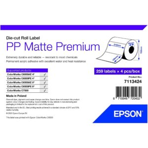 Epson PP MATTE LABEL PREM DIE-CUT ROLL 105X210MM 259 LABELS 7113424 8715946720432