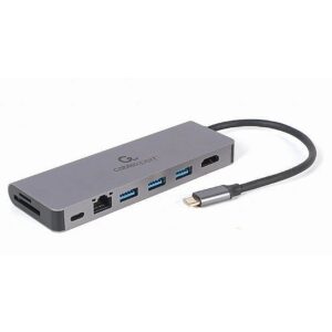 Gembird A-CM-COMBO5-05 Multi Port Adapter USB Type C 5in1 Hub + HDMI + PD + card reader + LAN A-CM-COMBO5-05 8716309127097